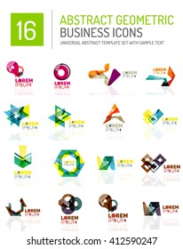 Abstract geometric business logo icon set. Colorful geometrical figure compositions with light effects - triangles circles rings arrows lines