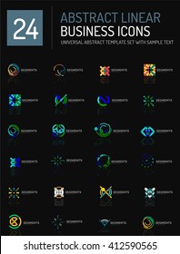 Abstract geometric business logo icon set. Linear design, thin line flat logotypes - swirls circles triangles and squares