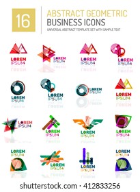 Abstract geometric business logo icon set. Colorful geometrical figure compositions with light effects - triangles circles rings arrows lines