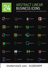Abstract geometric business logo icon set. Linear design, thin line flat logotypes - swirls circles triangles and squares