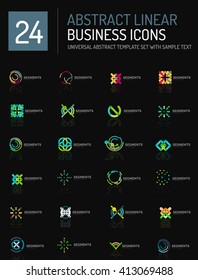 Abstract geometric business logo icon set. Linear design, thin line flat logotypes - swirls circles triangles and squares