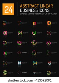 Abstract geometric business logo icon set. Linear design, thin line flat logotypes - swirls circles triangles and squares