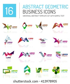 Abstract geometric business logo icon set. Colorful geometrical figure compositions with light effects - triangles circles rings arrows lines