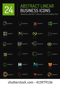Abstract geometric business logo icon set. Linear design, thin line flat logotypes - swirls circles triangles and squares