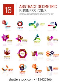 Abstract geometric business logo icon set. Colorful geometrical figure compositions with light effects - triangles circles rings arrows lines