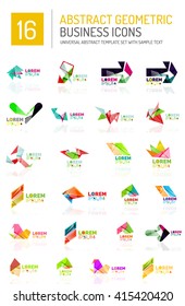 Abstract geometric business logo icon set. Colorful geometrical figure compositions with light effects - triangles circles rings arrows lines