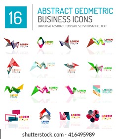 Abstract geometric business logo icon set. Colorful geometrical figure compositions with light effects - triangles circles rings arrows lines