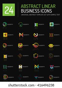 Abstract geometric business logo icon set. Linear design, thin line flat logotypes - swirls circles triangles and squares