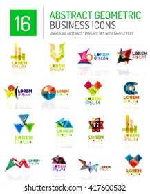 Abstract geometric business logo icon set. Colorful geometrical figure compositions with light effects - triangles circles rings arrows lines