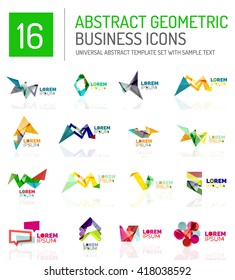 Abstract geometric business logo icon set. Colorful geometrical figure compositions with light effects - triangles circles rings arrows lines
