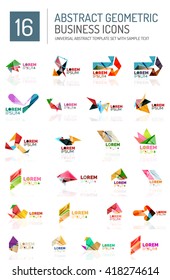 Abstract geometric business logo icon set. Colorful geometrical figure compositions with light effects - triangles circles rings arrows lines