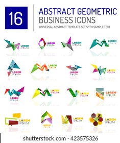 Abstract geometric business logo icon set. Colorful geometrical figure compositions with light effects - triangles circles rings arrows lines