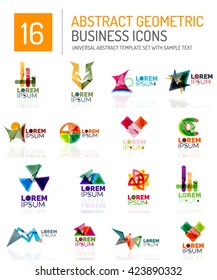 Abstract geometric business logo icon set. Colorful geometrical figure compositions with light effects - triangles circles rings arrows lines