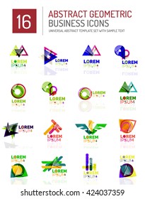 Abstract geometric business logo icon set. Colorful geometrical figure compositions with light effects - triangles circles rings arrows lines