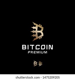 Abstract geometric business sign. Blockchain technology vector logo template concept illustration. Digital crypto currency creative icon. bitcoin Graphic design element. Golden coin with premium crown