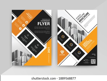 Abstract Geometric Business vector template for Brochure, Annual Report, Magazine, Poster, Corporate Presentation, Portfolio, Flyer, Market, infographic with yellow and black color size A4, Front and back.