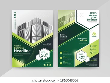 Abstract Geometric Business vector template for Brochure, Annual Report, Magazine, Poster, Corporate Presentation, Portfolio, Flyer, Market, infographic with green color size A4, front and back