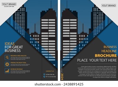 Abstrakte geometrische Business-Vektor-Vorlage für Broschüre, Geschäftsbericht, Magazin, Poster, Unternehmenspräsentation, Portfolio, Flyer, Markt, Infografik mit dunkelblauer Farbe, vorne und hinten