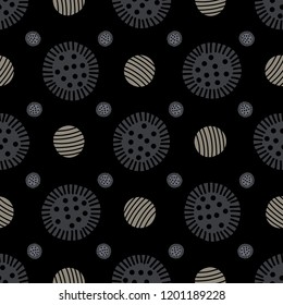 Abstract Geometric Button Dot Grid Seamless Vector Pattern, Hand Drawn Circles Illustration for Trendy Home Decor, Masculine Fashion Prints, Wallpaper, Textiles. Black Grey Stationery Background.