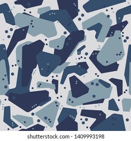 Abstract geometric camouflage seamless pattern background with blue marine tones texture.