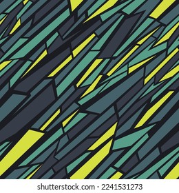 Abstract geometric camouflage texture seamless pattern. Modern digital endless polygonal striped ornament for fabric and fashion print. Vector background.