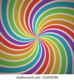 Abstract Geometric Candy Background with Fanning Spiral Twirl Rays in Rainbow Spectrum Vintage Colors