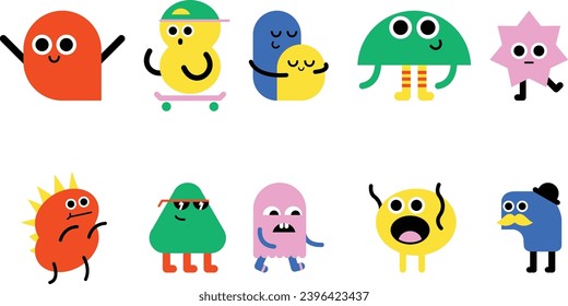 Abstract Geometric Cartoon Character Set Vector