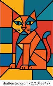 Vector geométrico Abstractas del arte del gato. Diseño animal del estilo del mosaico del cubismo para la impresión y el Fondo de pantalla modernos