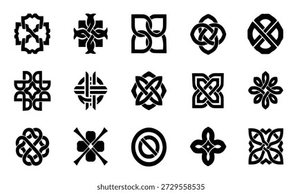 Ilustración vectorial geométrica Abstractas de la silueta del nudo celta con los patrones entrelazados intrincados de la línea y los símbolos simétricos tribales para la marca del logotipo