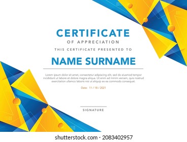 Abstract geometric certificate of appreciation template. Design for certificate of appreciation