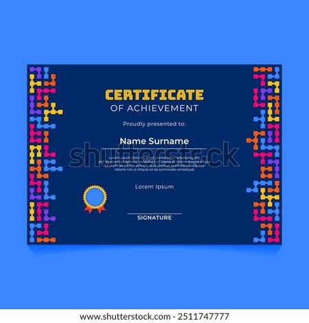 Abstract Geometric Certificate Design with Dark Theme and Connected Rounded Square Pattern on The Side