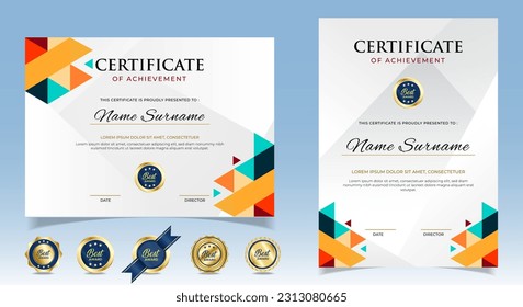 Abstract geometric certificate template. Modern certificate with badges. For award, business, and education needs. Diploma vector template