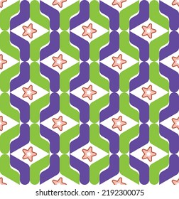 Abstract Geometric Chain Style Retro Knit Shapes Stars Seamless Pattern Trendy Fashion Colors Perfect for Allover Fabric Print or Wrapping Paper Electric Purple Green Tones