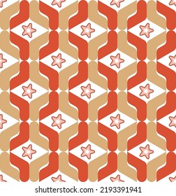 Abstract Geometric Chain Style Retro Knit Shapes Stars Seamless Pattern Trendy Fashion Colors Perfect for Allover Fabric Print or Wrapping Paper Orange Soft Brown Tones