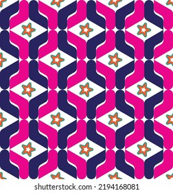 Abstract Geometric Chain Style Retro Knit Shapes Stars Seamless Pattern Trendy Fashion Colors Perfect for Allover Fabric Print or Wrapping Paper Fuchsia Dark Purple Tones