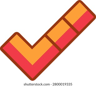 Abstract geometric check mark icon formed by colorful segments of orange red and yellow blocks for structural business progress and growth symbol