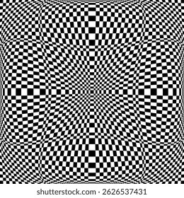 Abstract Geometric Checked Black and White Pattern with 3D Illusion Effect. Convex Textured Background. Vector Art.