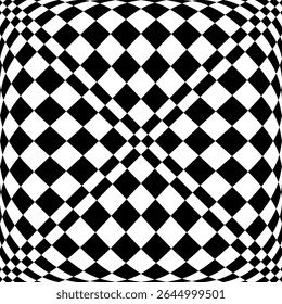 Abstract Geometric Checked Black and White Pattern with 3D Illusion Effect. Convex Textured Background. Vector Art.