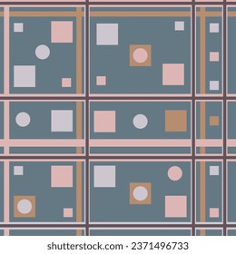 Resumen de fondo gris rosado geométrico a cuadros con cuadrados y círculos. Ilustración del vector	