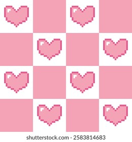 Abstract geometric checkered pixel heart pattern. Perfect for poster, banner, paper, card. Cute vector illustration.


