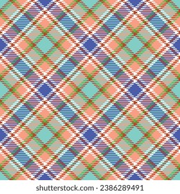Abstract geometric checkered seamless pattern. Pink, green and blue check tartan plaid background. Traditional textile design 