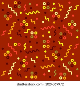 Abstract geometric cheerful pattern in Memphis style. Vector background with different shapes
