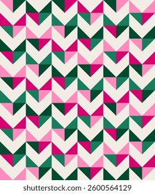Abstract geometric chevron background, arrows elements in random order and colors, seamless vector geo pattern, simple flat style shapes