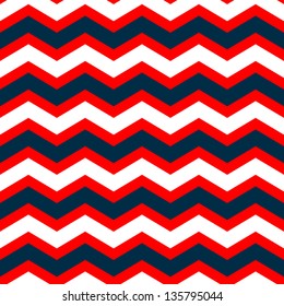 Abstract geometric chevron seamless pattern in blue red and white, vector
