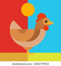 Abstract geometric chicken in modern fashion minimal art style. Bright cartoon concept design. Decorative retro bauhaus composition. Creative vector flat illustration. Template for icon, logo, print.
