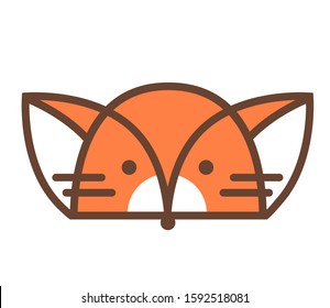 Abstract geometric childish style cute orange fox head logotype isolated on white background. Forest animal symbol.