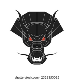 Abstract geometric Chinese dragon head zodiac black symbol with art linear pattern. Asian sacred minimal symbol modern design of goodness and power. Japanese ancient vector monster face. Vector eps
