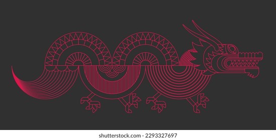 Abstract geometric chinese dragon. Modern minimalistic shape design. Zodiac sign. Sacred animal. Bauhaus tile motif. Line flat vector illustration. Template for greeting card, banner, poster.