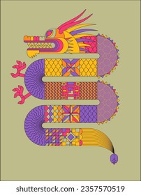 Abstract geometric chinese dragon. Modern shape design. Zodiac sign. Sacred animal. Bauhaus tile motif. Line flat vector illustration. Template for greeting card, banner, poster.