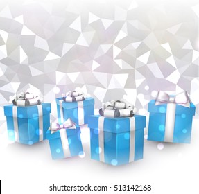 Resumen de fondo geométrico de Navidad con regalos azules. Ilustración vectorial.